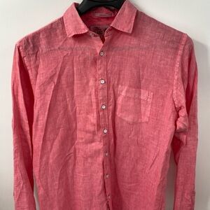 Men's Lightweight Linen Button-Up Shirt in Coral Pink